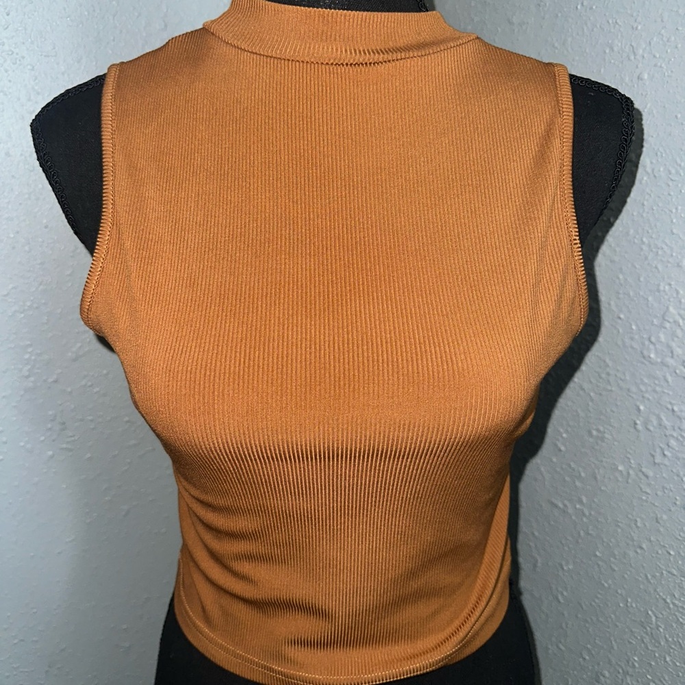 Sleeveless Ribbed Knit Top - Orange